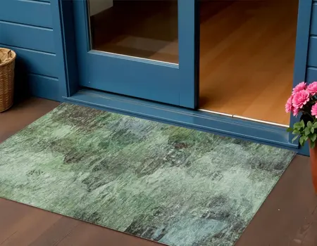 3' X 5' Green And Brown Abstract Washable Indoor Outdoor Area Rug