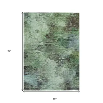5' X 8' Green And Brown Abstract Washable Indoor Outdoor Area Rug