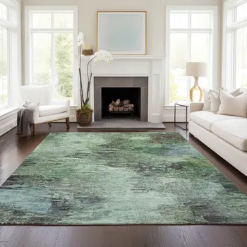 5' X 8' Green And Brown Abstract Washable Indoor Outdoor Area Rug