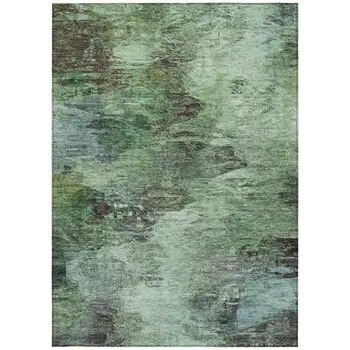 10' X 14' Green And Brown Abstract Washable Indoor Outdoor Area Rug