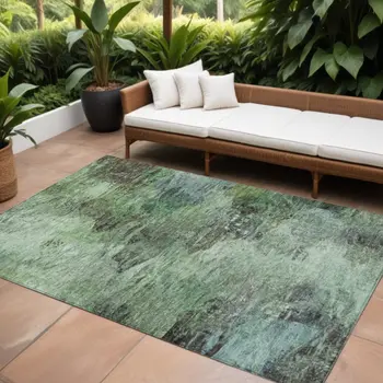 10' X 14' Green And Brown Abstract Washable Indoor Outdoor Area Rug