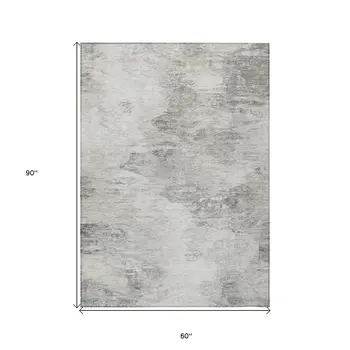 5' X 8' Silver Gray And Ivory Abstract Washable Indoor Outdoor Area Rug