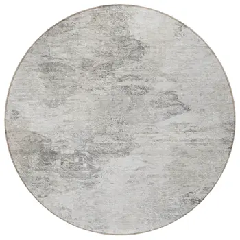 8' Silver Gray And Ivory Round Abstract Washable Indoor Outdoor Area Rug