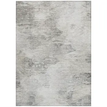 8' X 10' Silver Gray And Ivory Abstract Washable Indoor Outdoor Area Rug