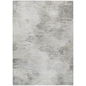8' X 10' Silver Gray And Ivory Abstract Washable Indoor Outdoor Area Rug