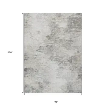 8' X 10' Silver Gray And Ivory Abstract Washable Indoor Outdoor Area Rug