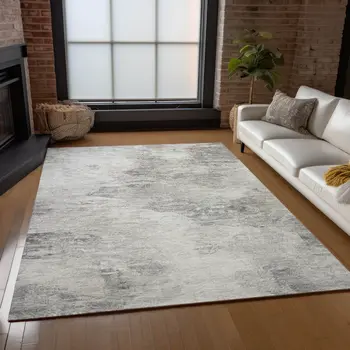 8' X 10' Silver Gray And Ivory Abstract Washable Indoor Outdoor Area Rug
