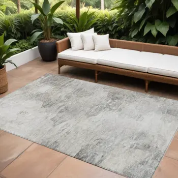 9' X 12' Silver Gray And Ivory Abstract Washable Indoor Outdoor Area Rug