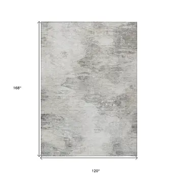 10' X 14' Silver Gray And Ivory Abstract Washable Indoor Outdoor Area Rug