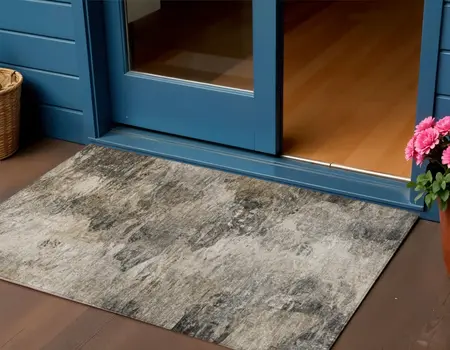 3' X 5' Taupe Beige And Brown Abstract Washable Indoor Outdoor Area Rug