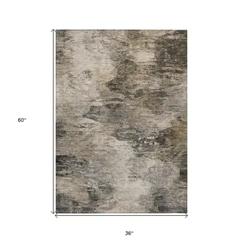 3' X 5' Taupe Beige And Brown Abstract Washable Indoor Outdoor Area Rug