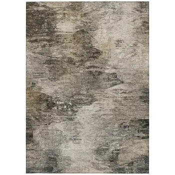 5' X 8' Taupe Beige And Brown Abstract Washable Indoor Outdoor Area Rug