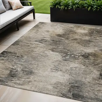 5' X 8' Taupe Beige And Brown Abstract Washable Indoor Outdoor Area Rug