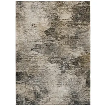 5' X 8' Taupe Beige And Brown Abstract Washable Indoor Outdoor Area Rug