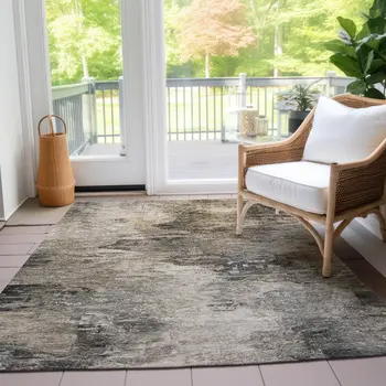 5' X 8' Taupe Beige And Brown Abstract Washable Indoor Outdoor Area Rug