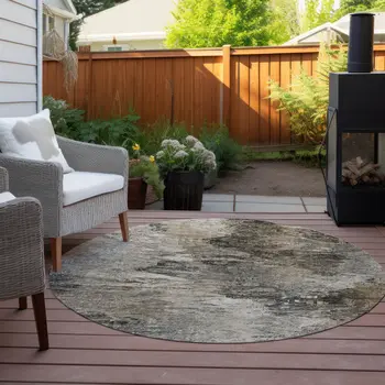 8' Taupe Beige And Brown Round Abstract Washable Indoor Outdoor Area Rug