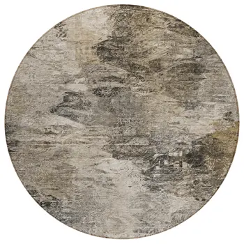 8' Taupe Beige And Brown Round Abstract Washable Indoor Outdoor Area Rug