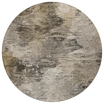 8' Taupe Beige And Brown Round Abstract Washable Indoor Outdoor Area Rug