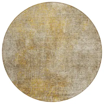 8' Beige Taupe And Ivory Round Abstract Washable Indoor Outdoor Area Rug