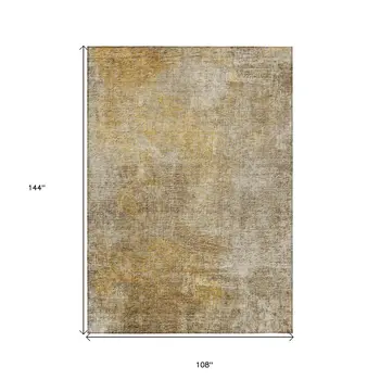 9' X 12' Beige Taupe And Ivory Abstract Washable Indoor Outdoor Area Rug
