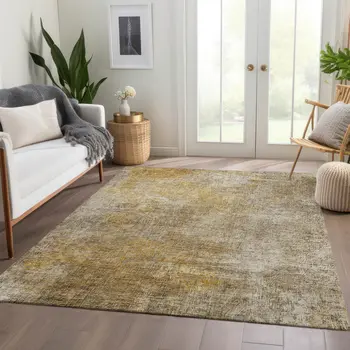 9' X 12' Beige Taupe And Ivory Abstract Washable Indoor Outdoor Area Rug