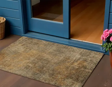 3' X 5' Brown Beige And Taupe Abstract Washable Indoor Outdoor Area Rug