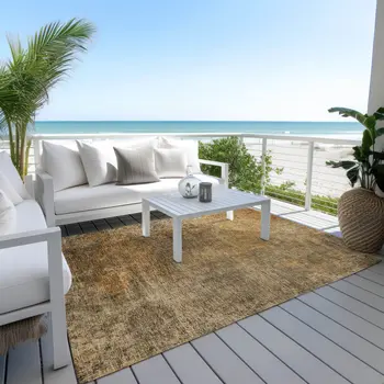 5' X 8' Brown Beige And Taupe Abstract Washable Indoor Outdoor Area Rug