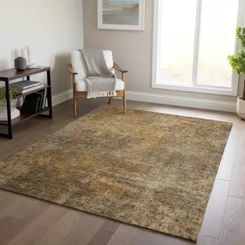 5' X 8' Brown Beige And Taupe Abstract Washable Indoor Outdoor Area Rug