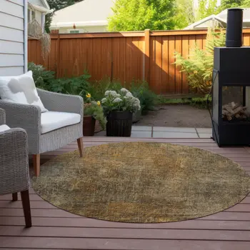 8' Brown Beige And Taupe Round Abstract Washable Indoor Outdoor Area Rug