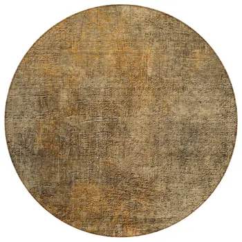 8' Brown Beige And Taupe Round Abstract Washable Indoor Outdoor Area Rug