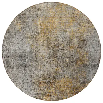 8' Gray Silver And Charcoal Round Abstract Washable Indoor Outdoor Area Rug