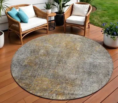 8' Gray Silver And Charcoal Round Abstract Washable Indoor Outdoor Area Rug