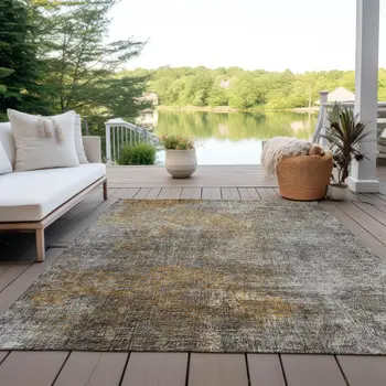 8' X 10' Gray Silver And Charcoal Abstract Washable Indoor Outdoor Area Rug