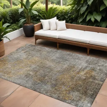 10' X 14' Gray Silver And Charcoal Abstract Washable Indoor Outdoor Area Rug