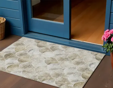 3' X 5' Beige Ivory And Tan Abstract Washable Indoor Outdoor Area Rug