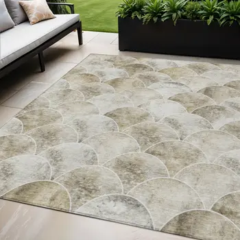 5' X 8' Beige Ivory And Tan Abstract Washable Indoor Outdoor Area Rug