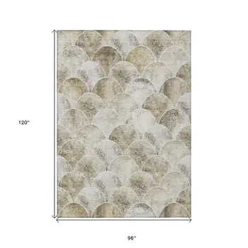 8' X 10' Beige Ivory And Tan Abstract Washable Indoor Outdoor Area Rug