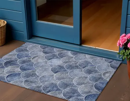 3' X 5' Denim Blue And Gray Abstract Washable Indoor Outdoor Area Rug