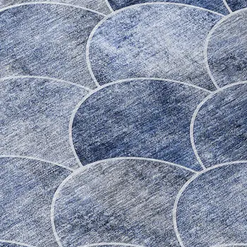 8' Denim Blue And Gray Round Abstract Washable Indoor Outdoor Area Rug