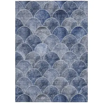 9' X 12' Denim Blue And Gray Abstract Washable Indoor Outdoor Area Rug