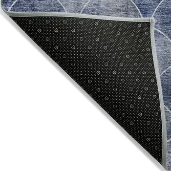 9' X 12' Denim Blue And Gray Abstract Washable Indoor Outdoor Area Rug