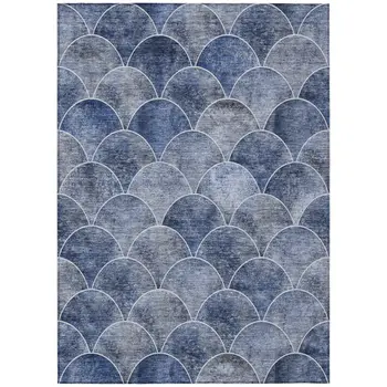 10' X 14' Denim Blue And Gray Abstract Washable Indoor Outdoor Area Rug