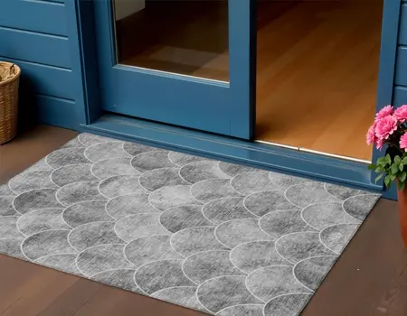 3' X 5' Gray Charcoal And Ivory Abstract Washable Indoor Outdoor Area Rug