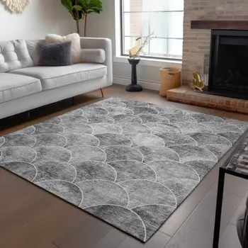 3' X 5' Gray Charcoal And Ivory Abstract Washable Indoor Outdoor Area Rug