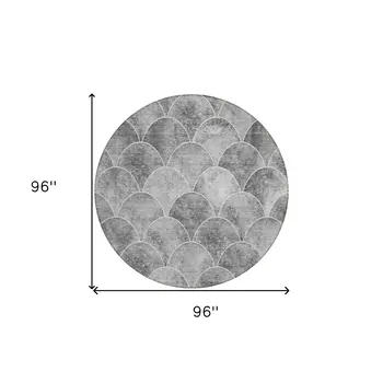8' Gray Charcoal And Ivory Round Abstract Washable Indoor Outdoor Area Rug