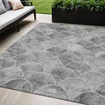 8' X 10' Gray Charcoal And Ivory Abstract Washable Indoor Outdoor Area Rug