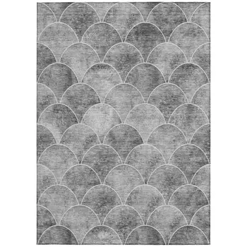 9' X 12' Gray Charcoal And Ivory Abstract Washable Indoor Outdoor Area Rug