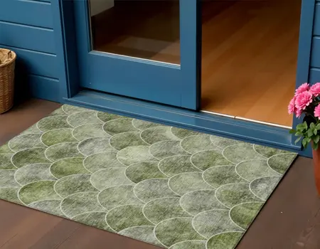 3' X 5' Green And Ivory Abstract Washable Indoor Outdoor Area Rug