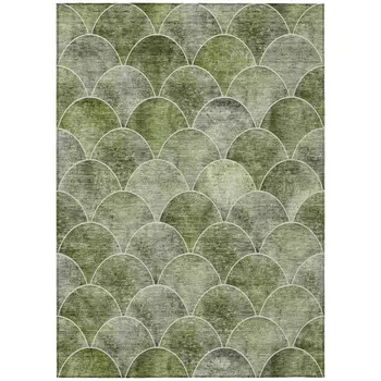3' X 5' Green And Ivory Abstract Washable Indoor Outdoor Area Rug