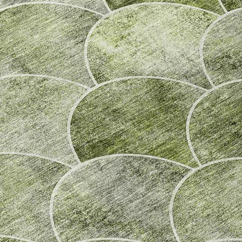8' Green And Ivory Round Abstract Washable Indoor Outdoor Area Rug
